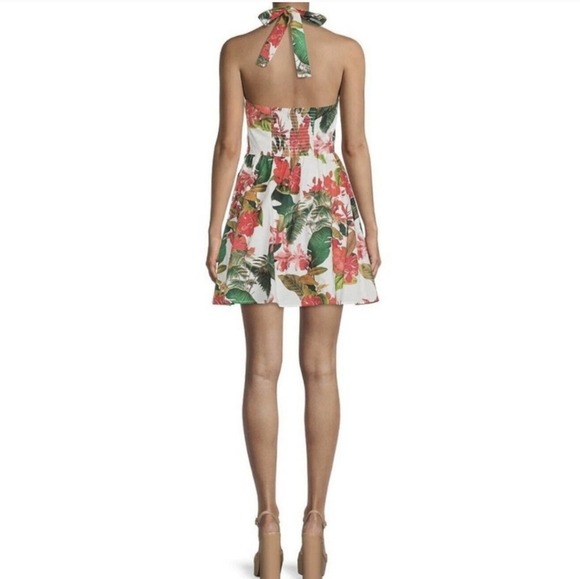 NWT GIANNI BINI Tropical Floral Twist Cut Out Mini Dress, sz 0 - Picture 3 of 5